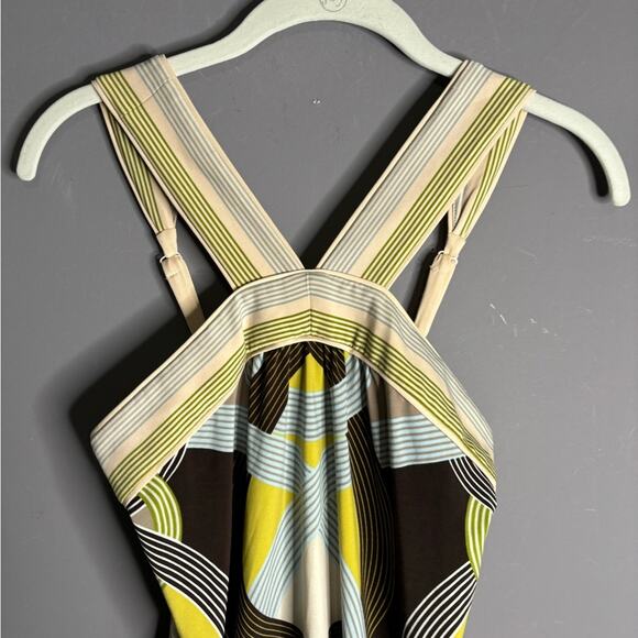 BCBG MaxAzria Brown and Yellow Geometric Print Halter Dress Size XXS - Picture 4 of 7